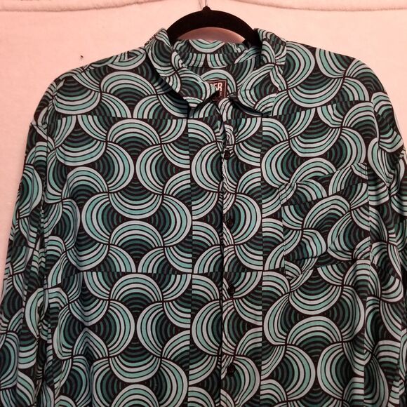 Super Massive Mens Large Geometric Green Swirl Button Up Eclectic Maximalist - Picture 4 of 7